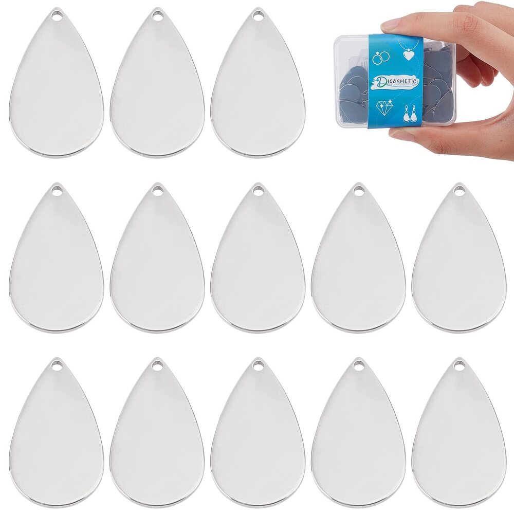 8698 60Pcs Teardrop Pendant Stamping Blank Tag Pendant Name Message Charm